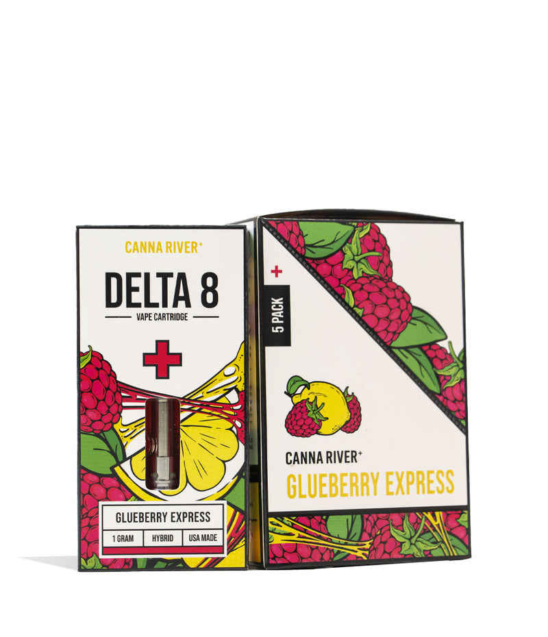 Glueberry Express Canna River 1g D8 Cartridge 5pk Front View on White Background