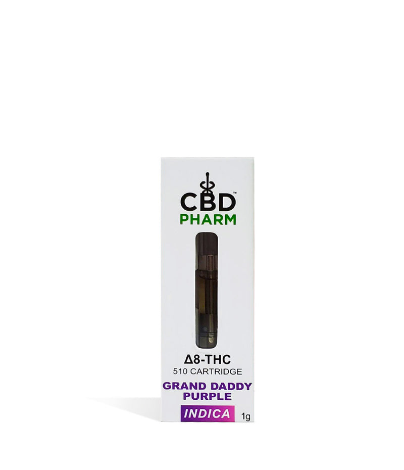 CBD Pharm 1g D8 Cartridge Grand Daddy Purple on white background