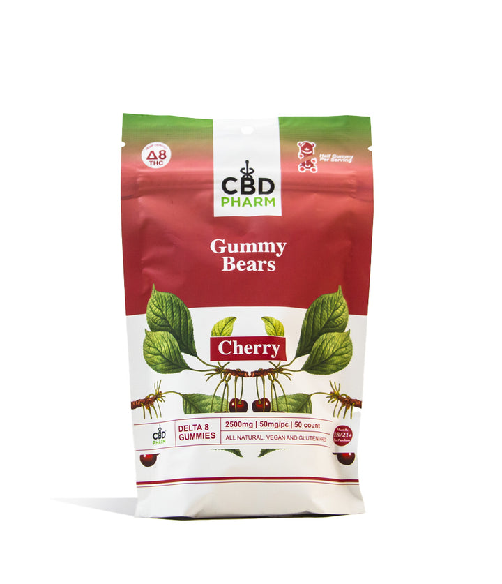 Cherry CBD Pharm 2500mg D8 Gummies on white studio background