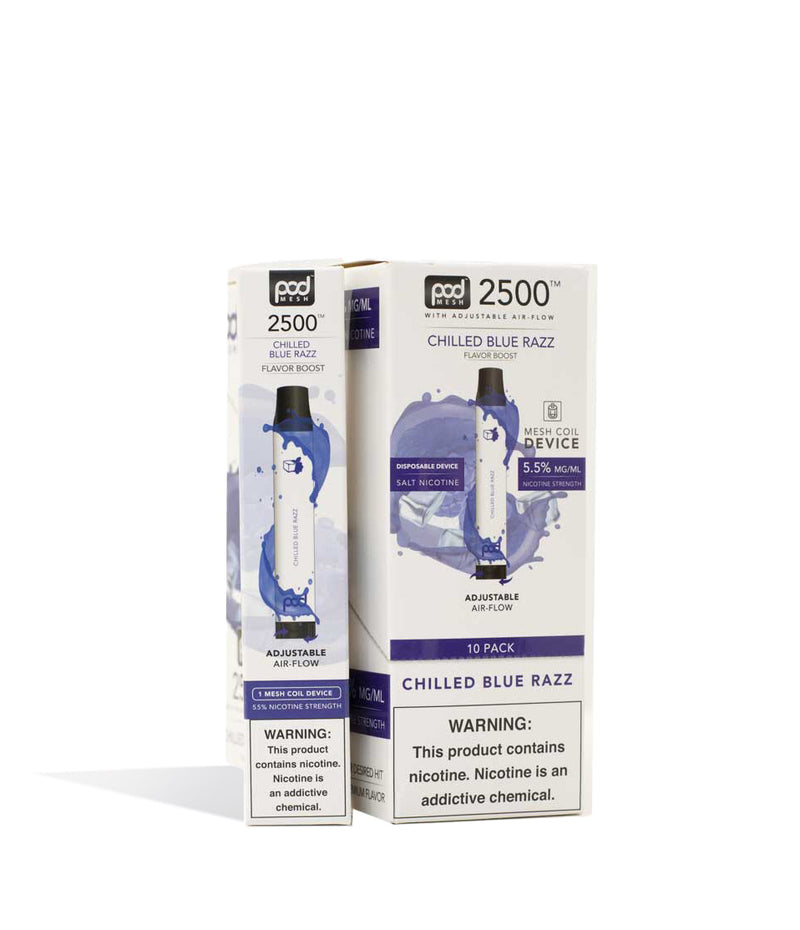 Chilled Blue Razz Pod Stick Twist 2500 Disposable Salt Device 10pk on white studio background