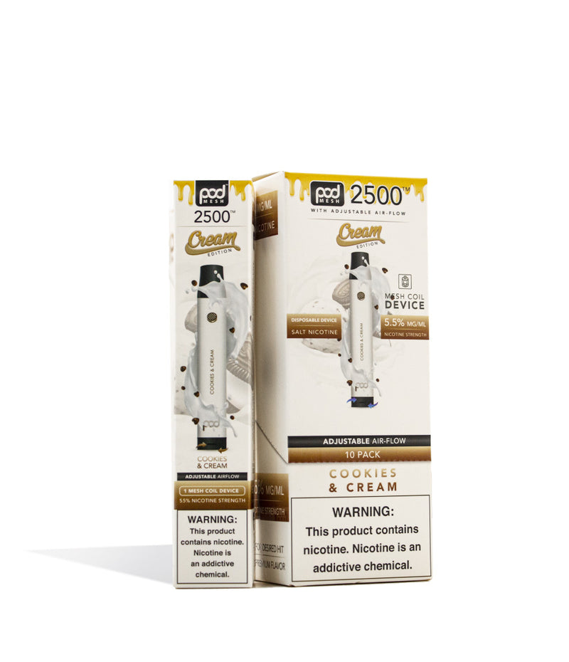 Cookies and Cream Pod Stick Twist 2500 Disposable Salt Device 10pk on white studio background