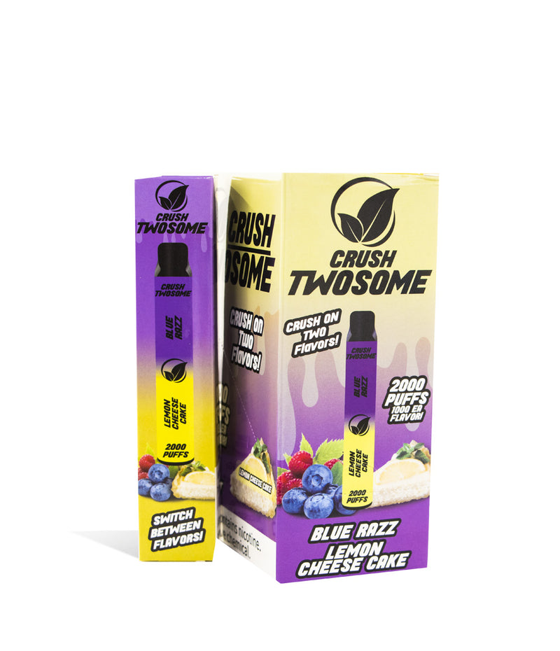 Blue Razz/Lemon Cheese Cake Crush Twosome Dual Flavored Disposable 10pk on white studio background