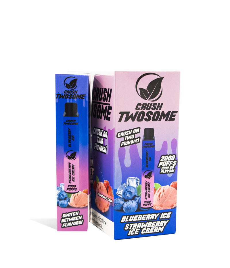Blueberry Ice/Strawberry Ice Cream Crush Twosome Dual Flavored Disposable 10pk on white studio background