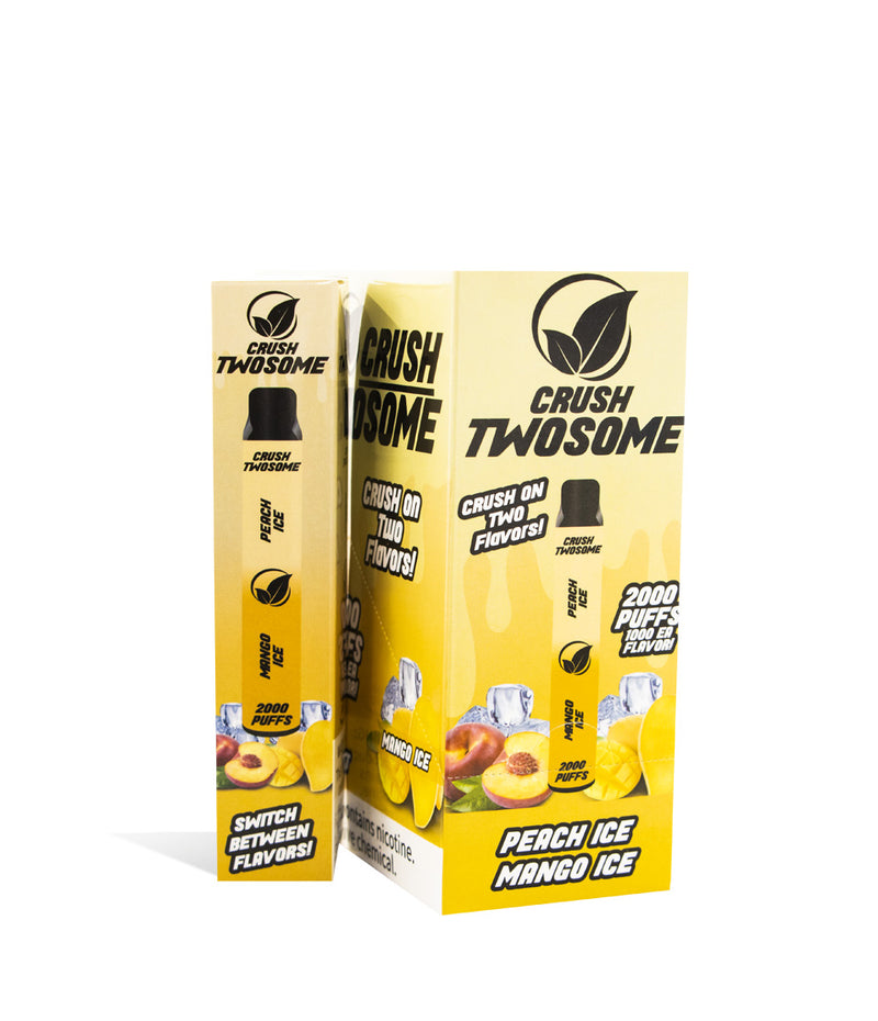 Peach Ice/Mango Ice Crush Twosome Dual Flavored Disposable 10pk on white studio background