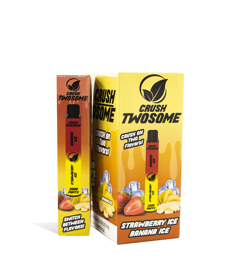 Strawberry Ice/Banana Ice Crush Twosome Dual Flavored Disposable 10pk on white studio background
