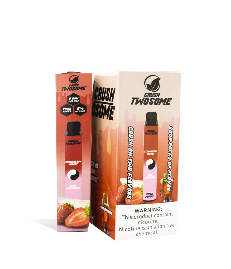Strawberry Yogurt/Pink Lemonade Crush Twosome Dual Flavored Disposable 10pk on white studio background