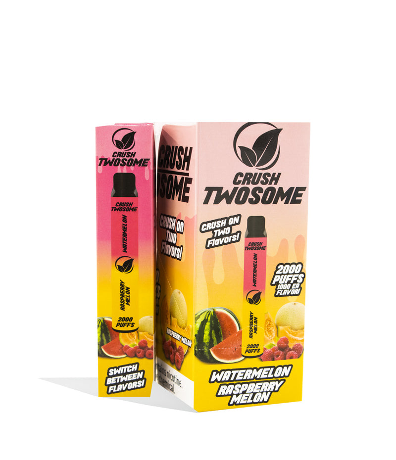 Watermelon/Raspberry Melon Crush Twosome Dual Flavored Disposable 10pk on white studio background