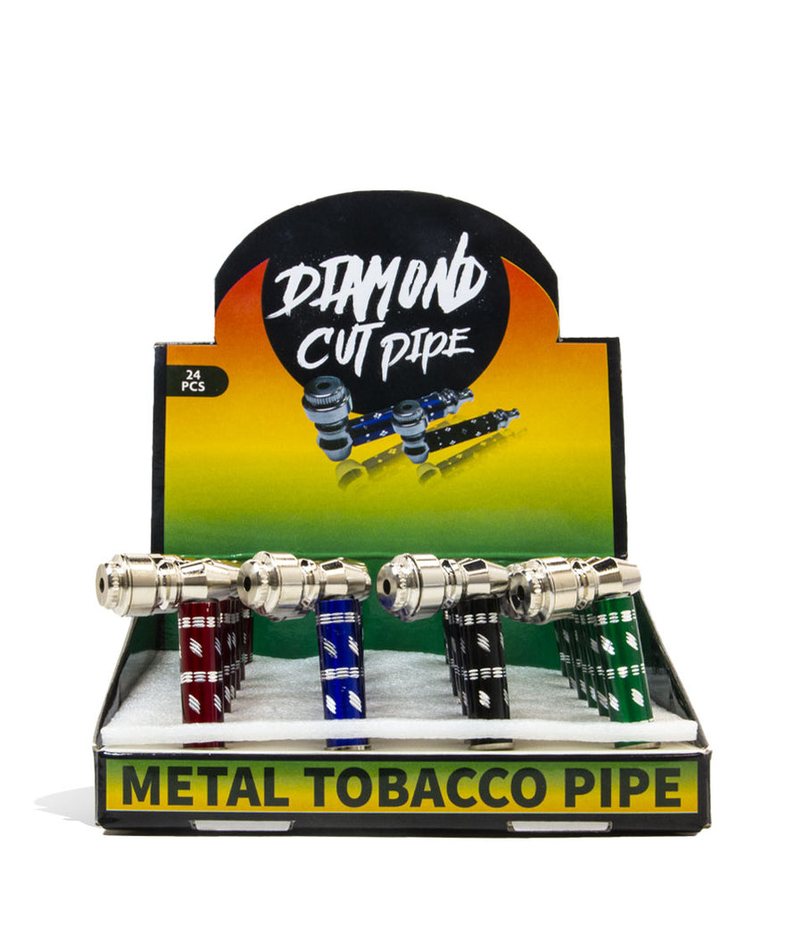 Diamond Cut Metal Tobacco Pipe 24pk Front View on White Background