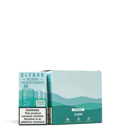 Clear Elf Bar BC5000 30mg Disposable 10pk Front View on White Background