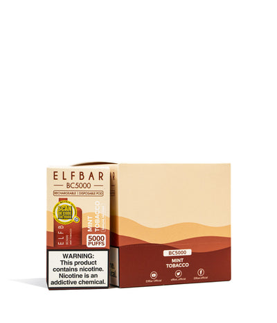 Mint Tobacco Elf Bar BC5000 Disposable 10pk on white studio background