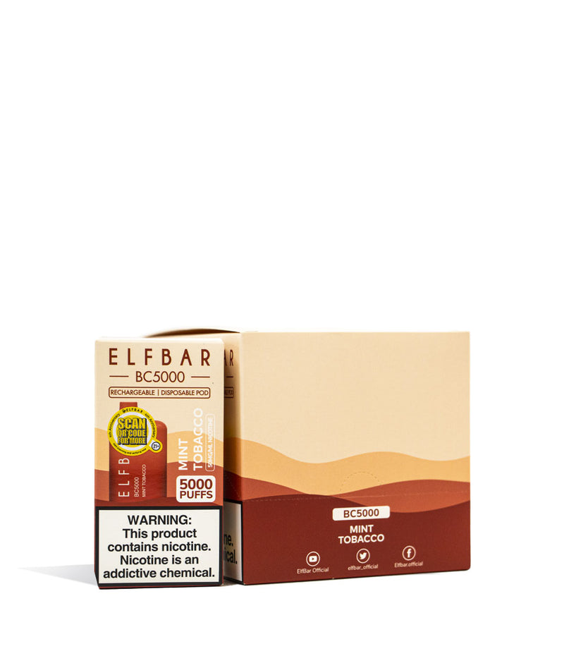 Mint Tobacco Elf Bar BC5000 Disposable 10pk on white studio background