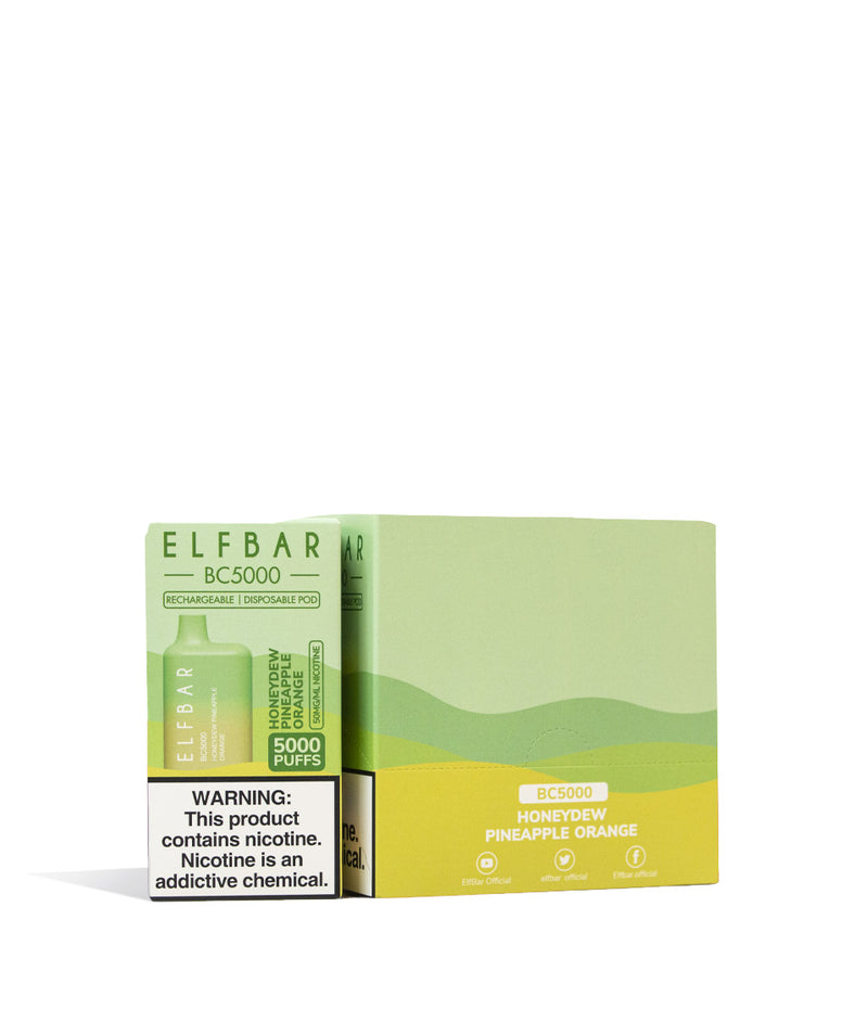 Honeydew Pineapple Orange Elf Bar BC5000 Disposable 10pk on white studio background