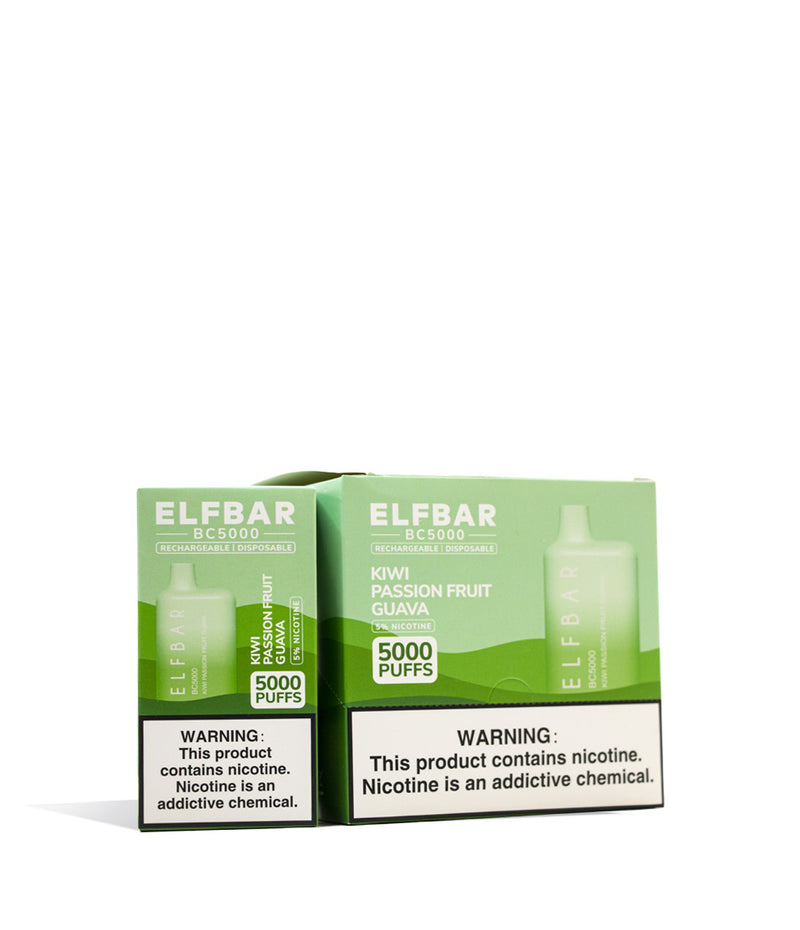 Kiwi Passion Fruit Guava Elf Bar BC5000 Disposable 10pk on white studio background