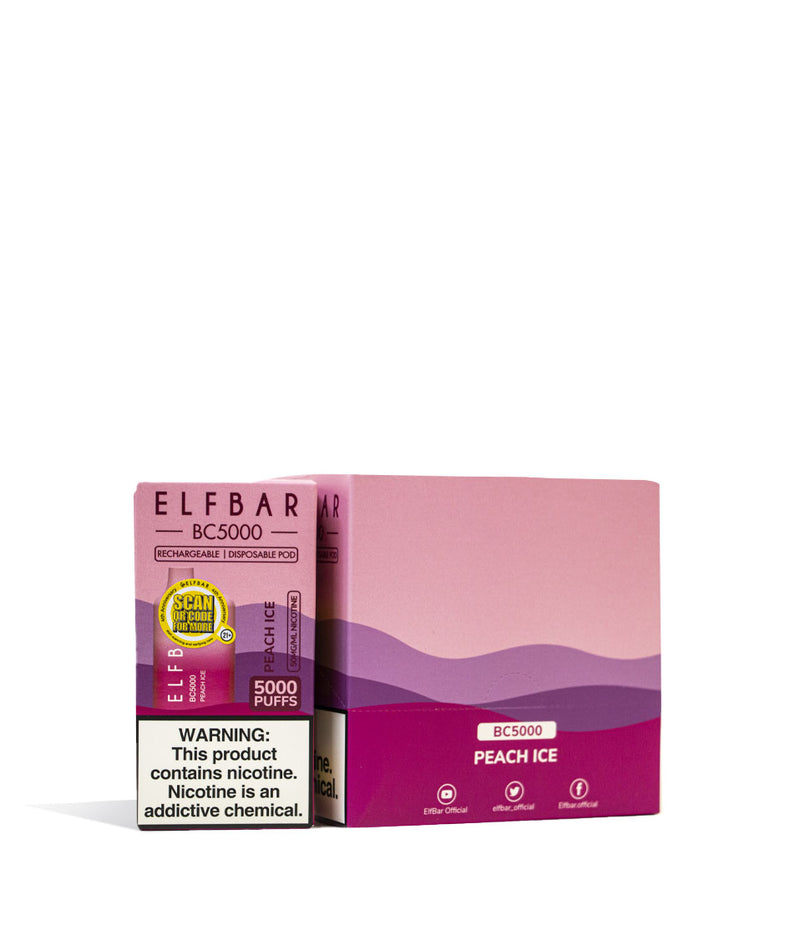Peach Ice Elf Bar BC5000 Disposable 10pk on white studio background