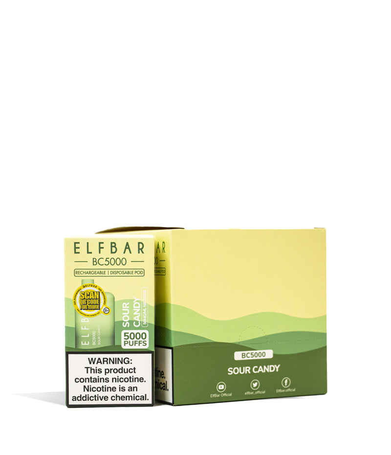 Sour Candy Elf Bar BC5000 Disposable 10pk on white studio background