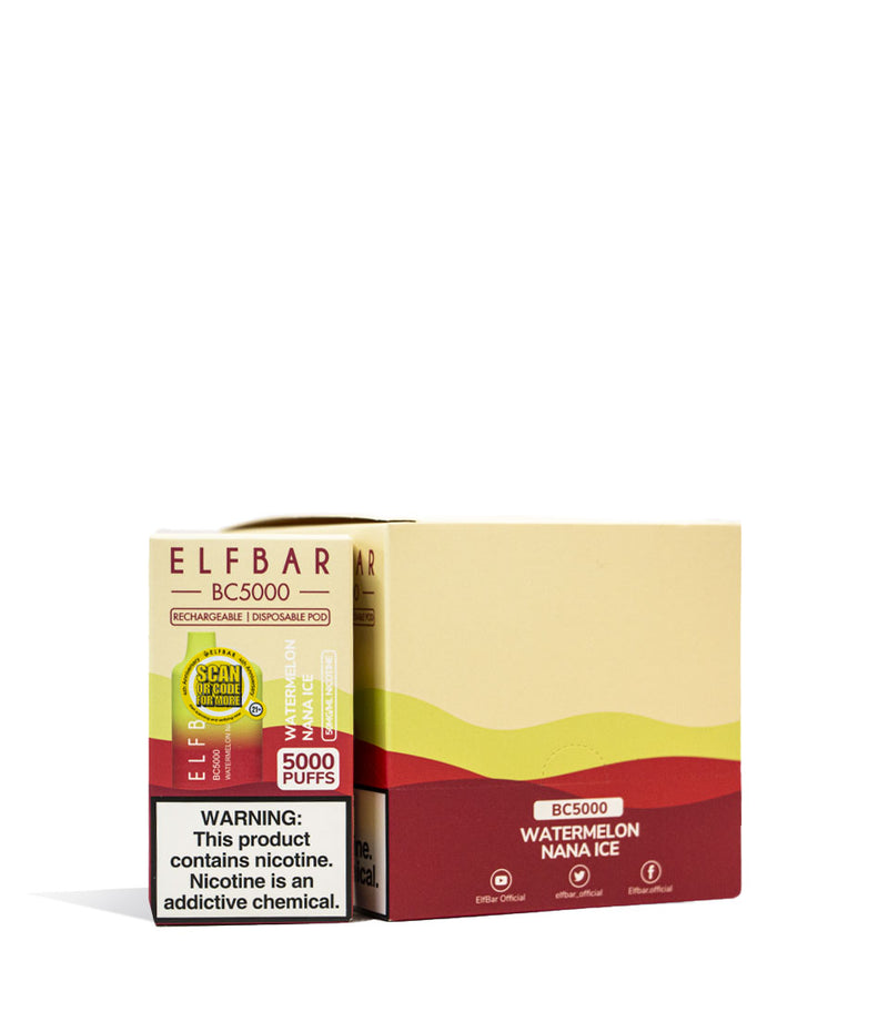 Watermelon Nana Ice Elf Bar BC5000 Disposable 10pk on white studio background