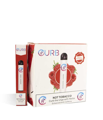 Energy Raspberry CURB Herbal Supplement Infused Disposable Vaporizer 10pk on white studio background