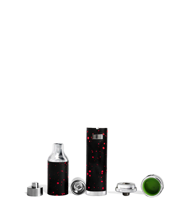 Black Red Spatter apart Wulf Mods Evolve Plus Concentrate Vaporizer on white studio background