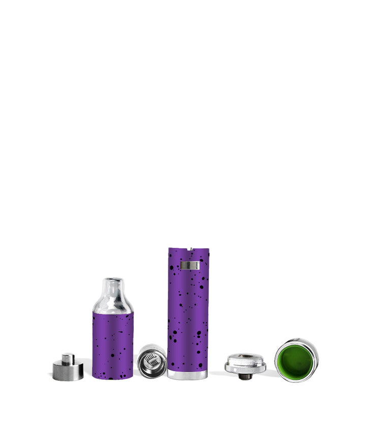 Purple Black Spatter apart Wulf Mods Evolve Plus Concentrate Vaporizer on white studio background