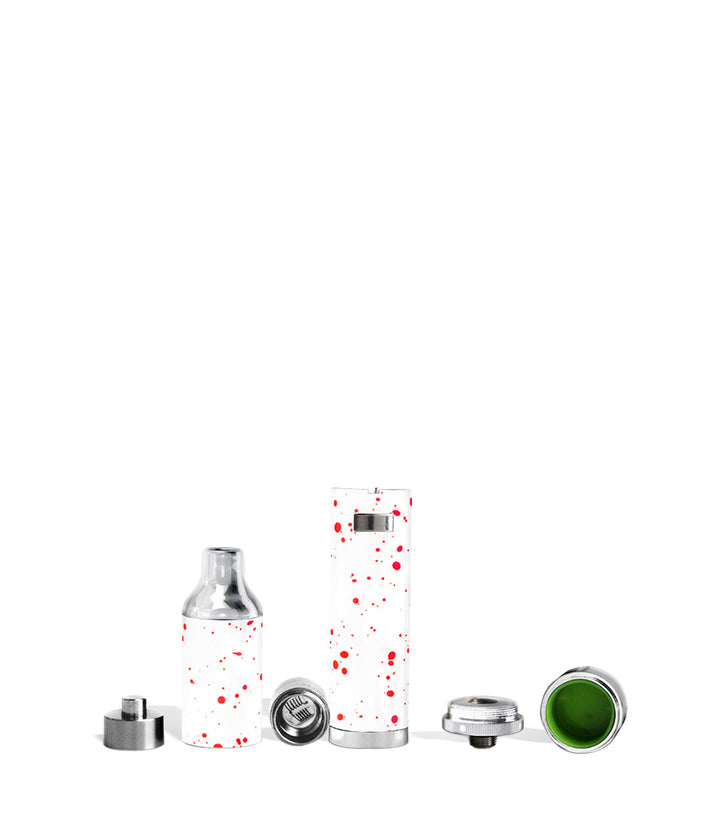 White Red Spatter apart Wulf Mods Evolve Plus Concentrate Vaporizer on white studio background