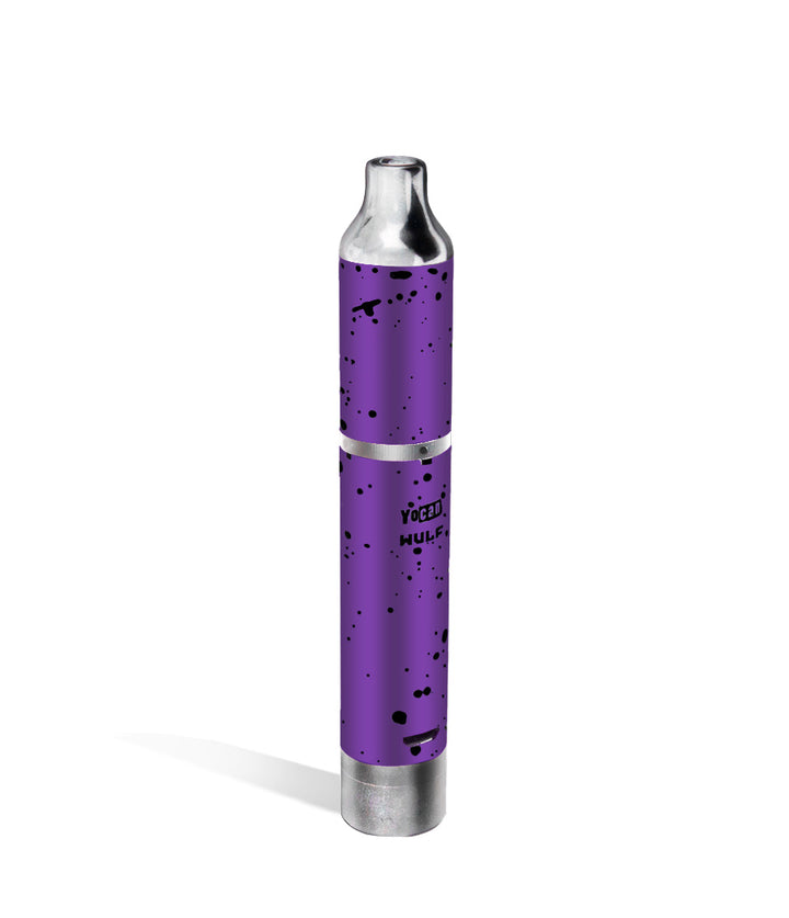 Purple Black Spatter above view Wulf Mods Evolve Plus Concentrate Vaporizer on white studio background