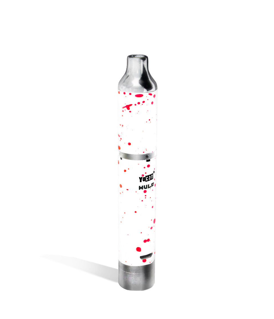 White Red Spatter above view Wulf Mods Evolve Plus Concentrate Vaporizer on white studio background