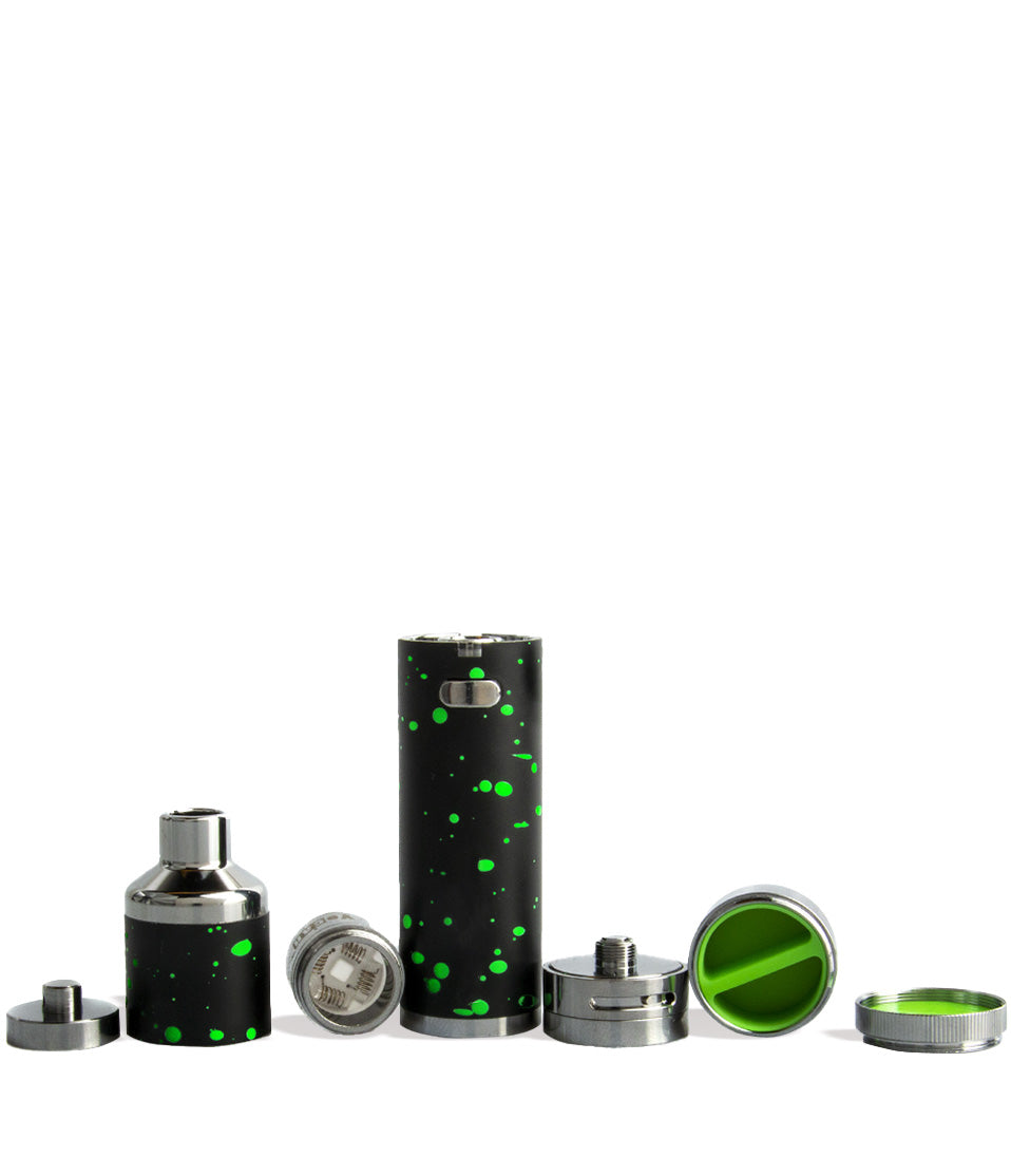 Black Green Spatter apart Wulf Mods Evolve Plus XL Concentrate Vaporizer on white background