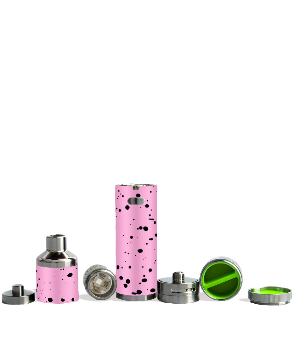 Pink Black Spatter apart Wulf Mods Evolve Plus XL Concentrate Vaporizer on white background