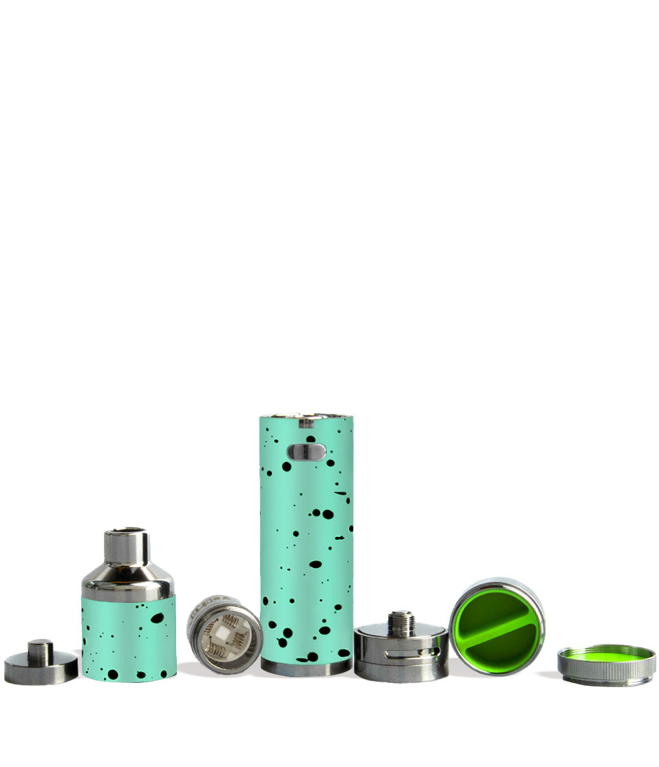 Teal Black Spatter apart Wulf Mods Evolve Plus XL Concentrate Vaporizer on white background