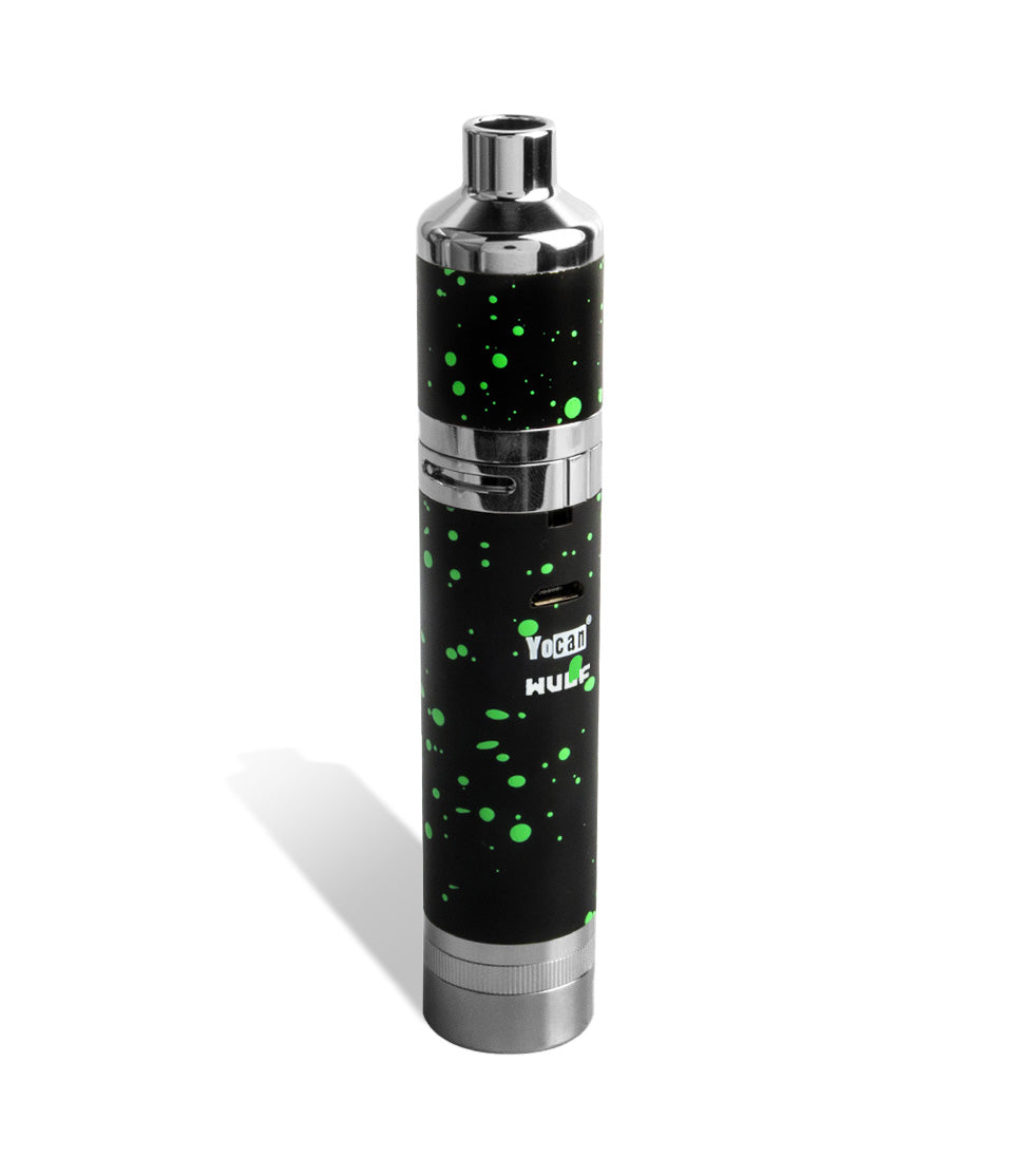 Black Green Spatter Wulf Mods Evolve Plus XL Concentrate Vaporizer on white background