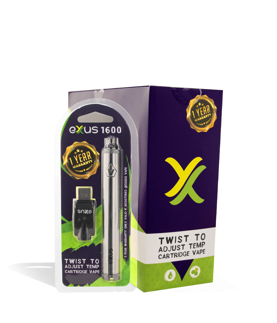 Silver Exxus Vape 1600mah Battery 12pk with Packaging on white background