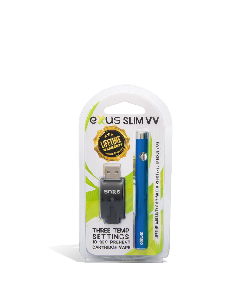Cosmic Blue pack Exxus Vape Slim VV Cartridge Vaporizer on white background