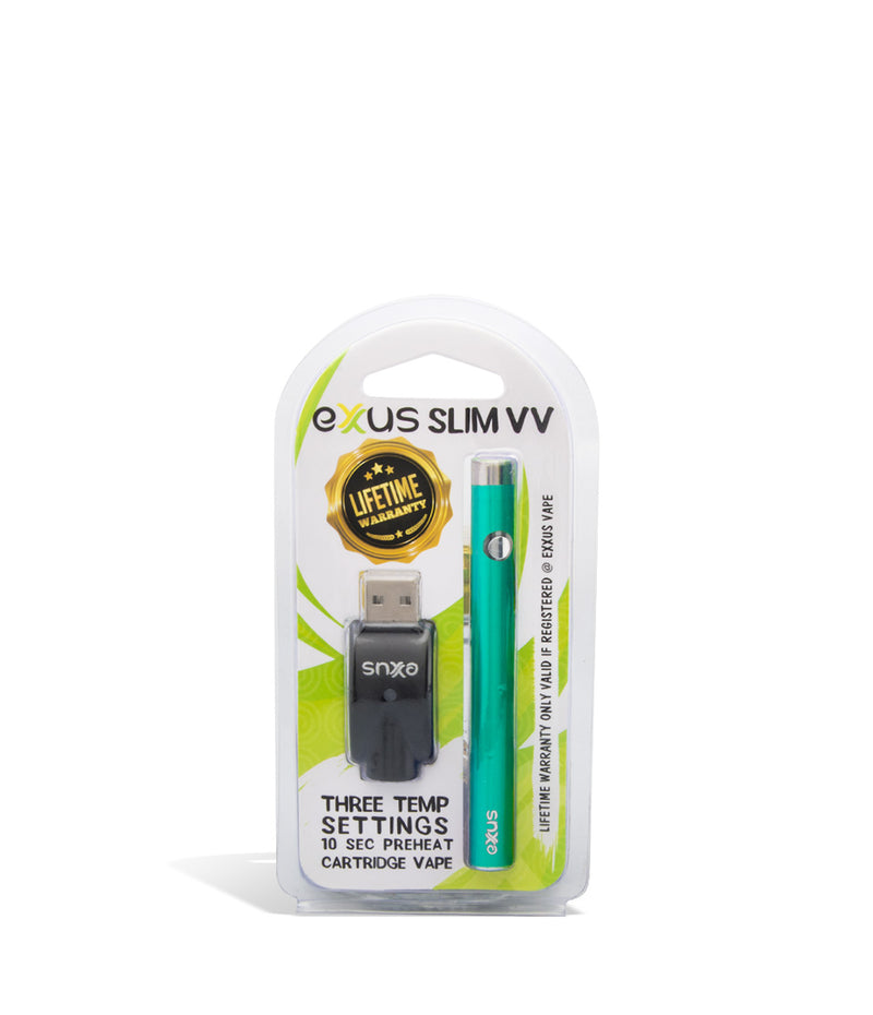 Cosmic Green pack Exxus Vape Slim VV Cartridge Vaporizer on white background