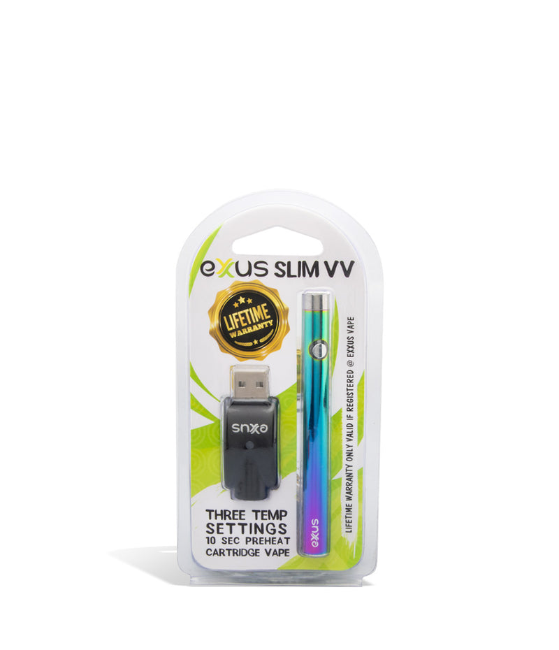 Full Color pack Exxus Vape Slim VV Cartridge Vaporizer on white background