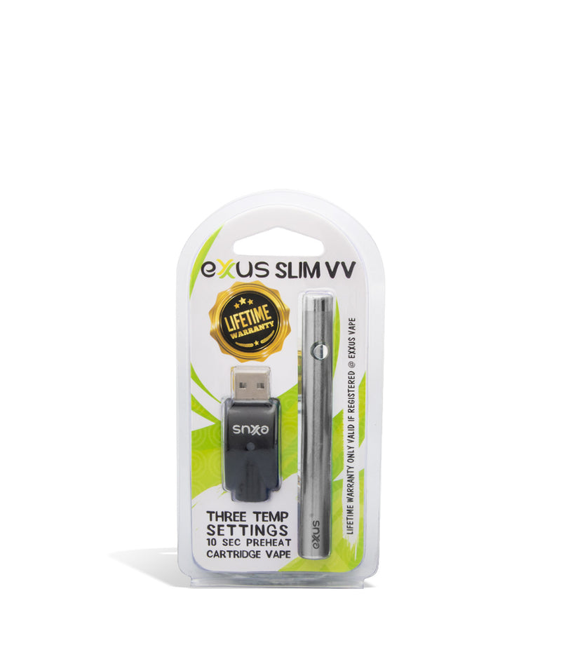 Silver pack Exxus Vape Slim VV Cartridge Vaporizer on white background