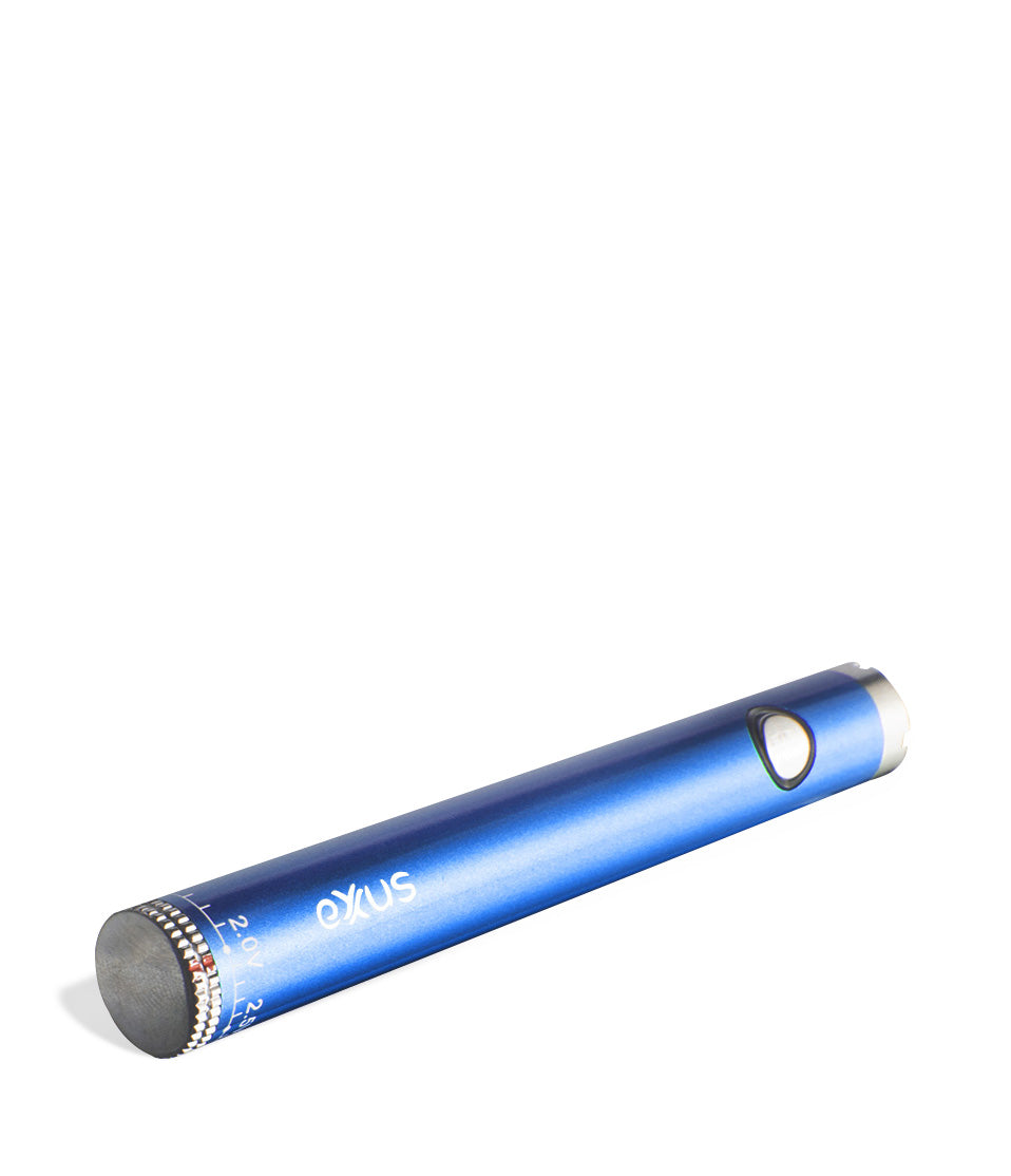 Cosmic  blue laying down Exxus Vape Twistr Cartridge Vaporizer on white studio background