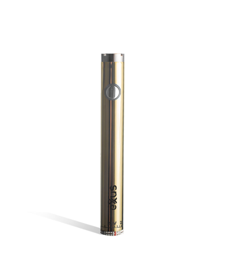 Gold front Exxus Vape Twistr Cartridge Vaporizer on white studio background