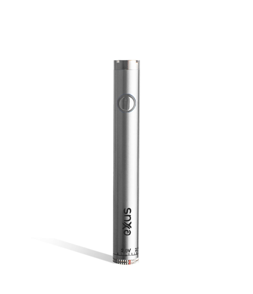 Silver front Exxus Vape Twistr Cartridge Vaporizer on white studio background