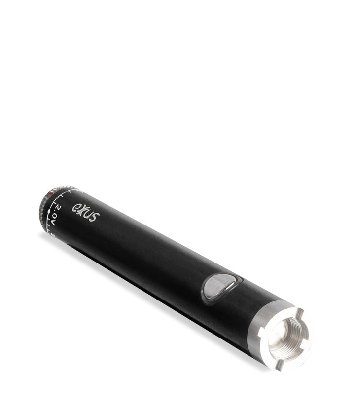 Black laying down Exxus Vape Twistr Cartridge Vaporizer on white studio background