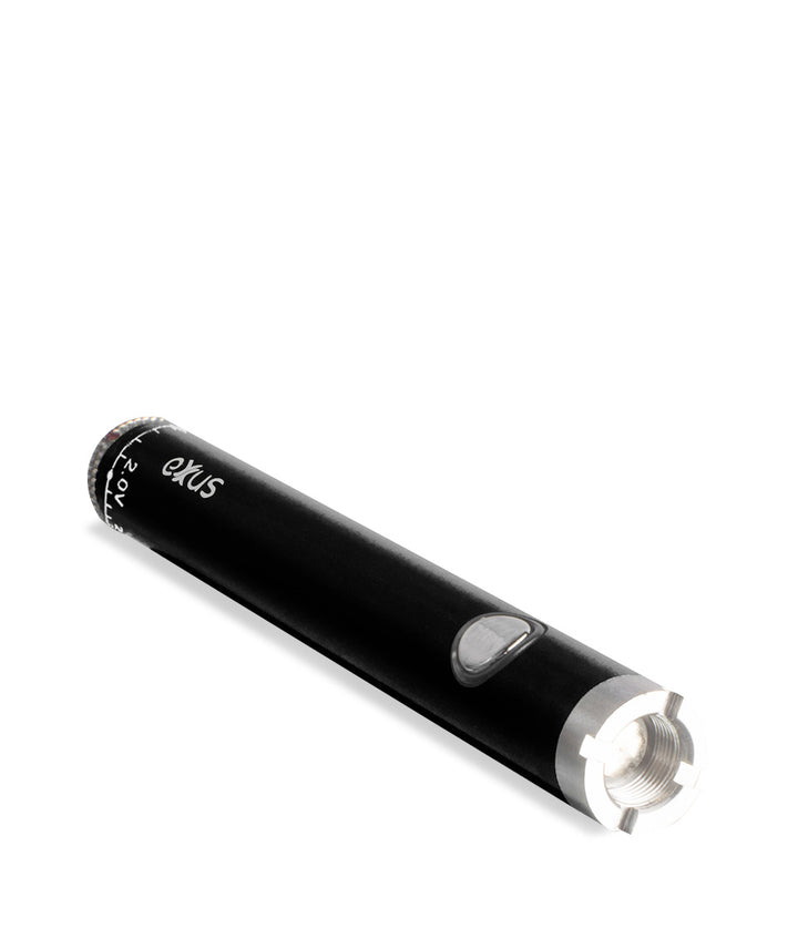 Black laying down Exxus Vape Twistr Cartridge Vaporizer on white studio background