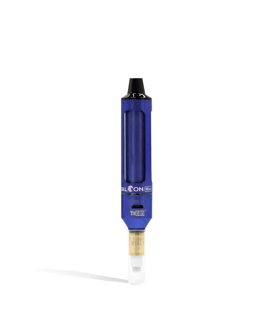 Blue front view Yocan Falcon Mini Electric Nectar Collector on white studio background