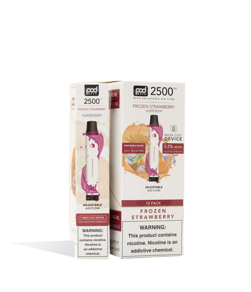 Frozen Strawberry Pod Stick Twist 2500 Disposable Salt Device 10pk on white studio background
