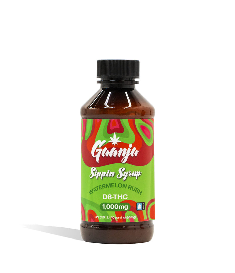 Watermelon Rush CBD Pharm 1000mg Gannja D8 Sippin Syrup on white background