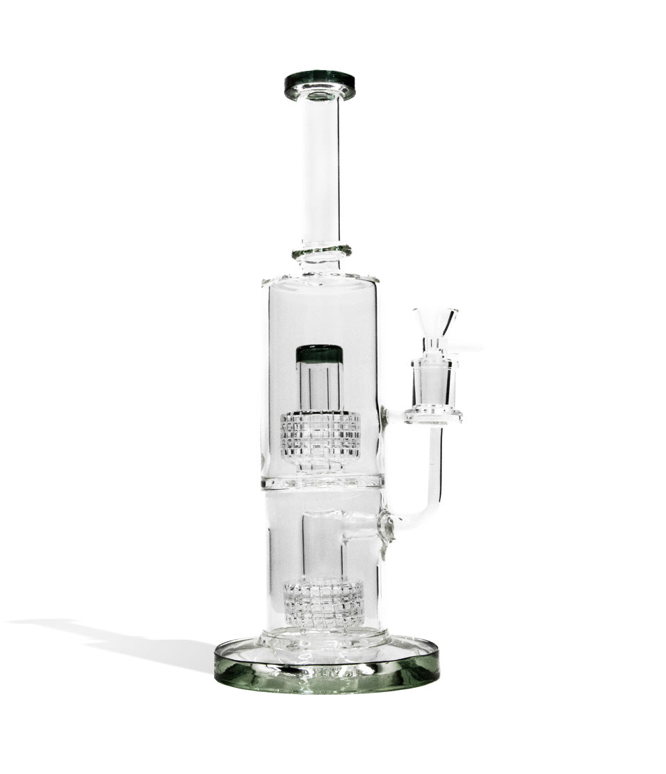 Lake Green front view 10 Inch Water Pipe with Double Showerhead Perc and 14mm Funnel Bowl on white studio background