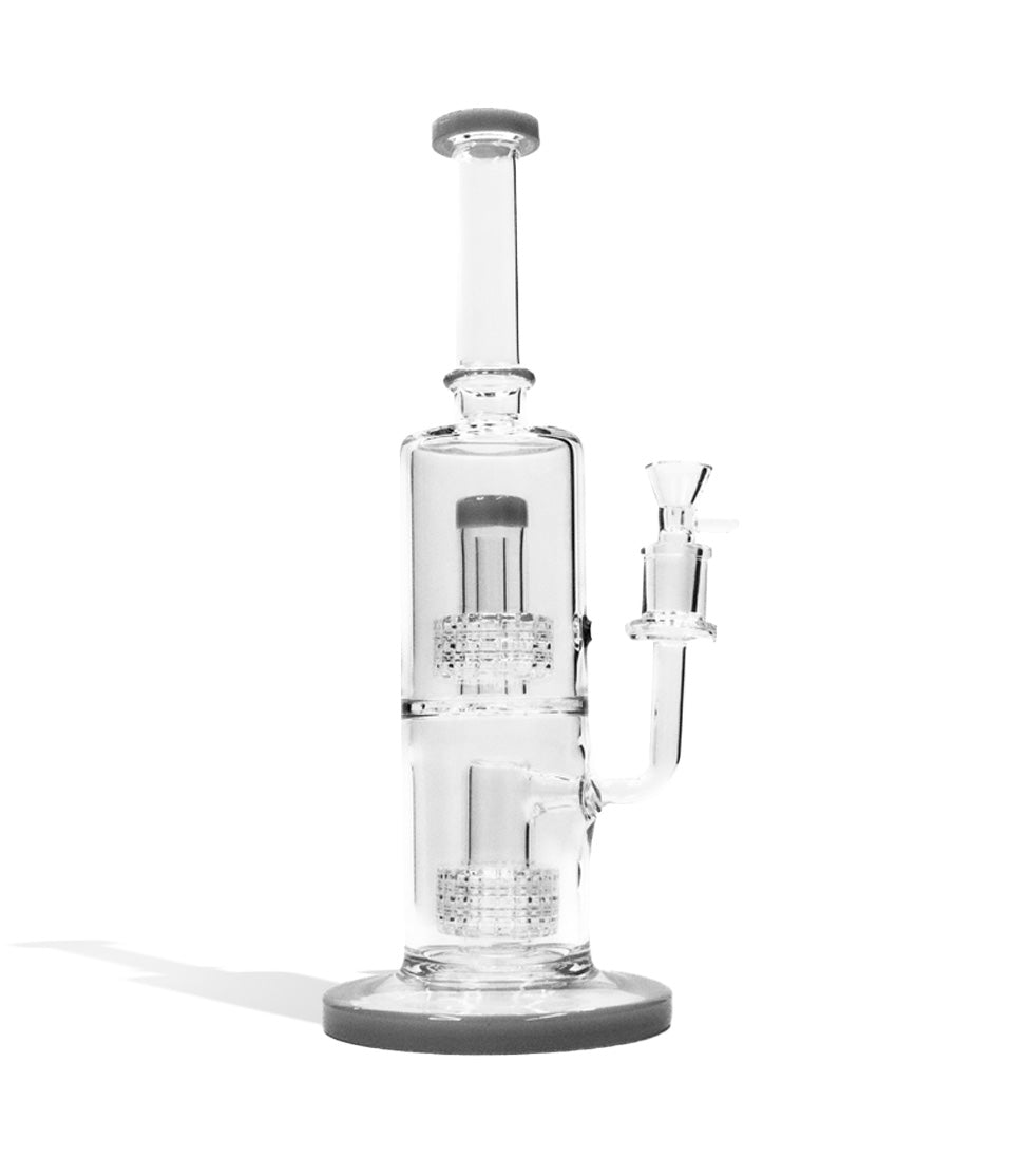 Smokey Grey front view 10 Inch Water Pipe with Double Showerhead Perc and 14mm Funnel Bowl on white studio background