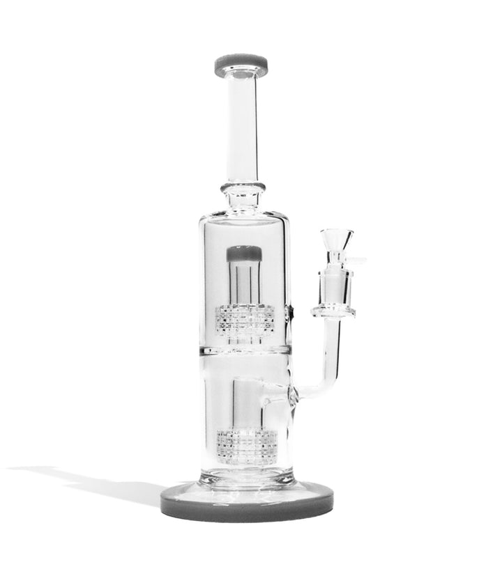 Smokey Grey front view 10 Inch Water Pipe with Double Showerhead Perc and 14mm Funnel Bowl on white studio background
