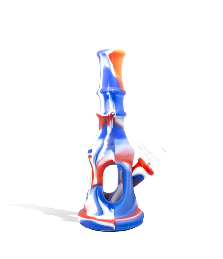 Blue/Red/White 8 inch Silicone Waterpipe with Glass Body on white background