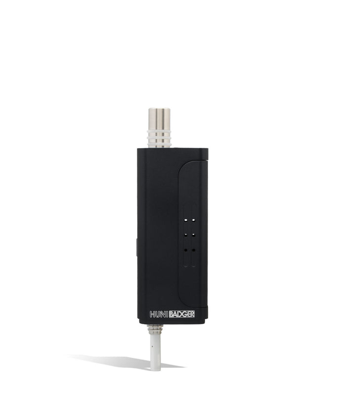 Black opened Huni Badger Portable Electronic Vertical Vaporizer on white studio background