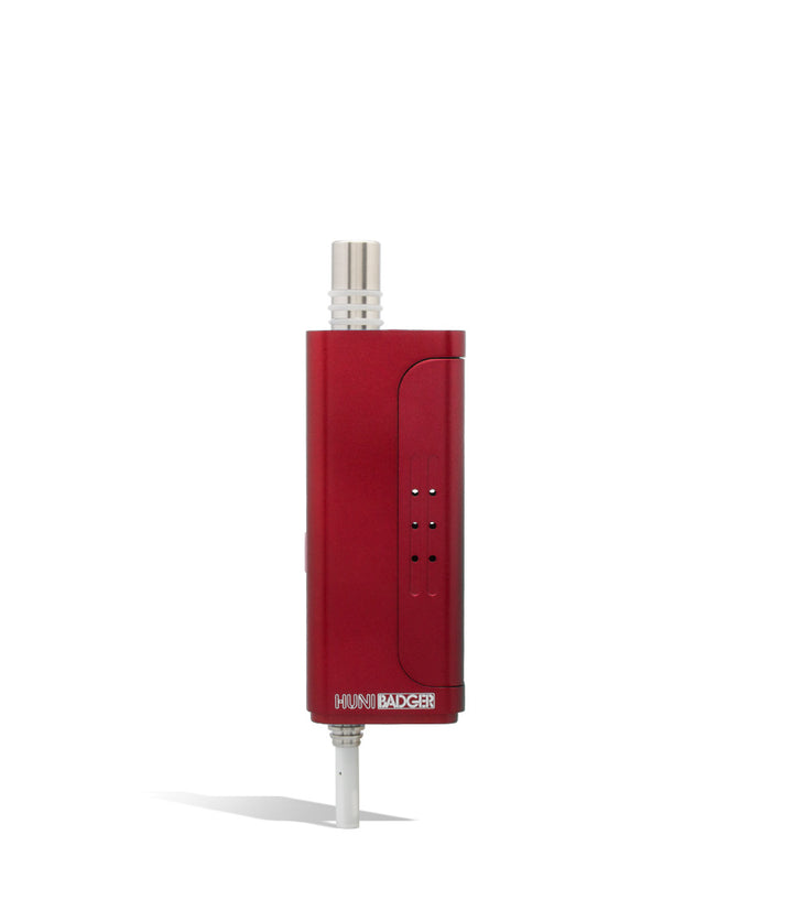 Red opened Huni Badger Portable Electronic Vertical Vaporizer on white studio background