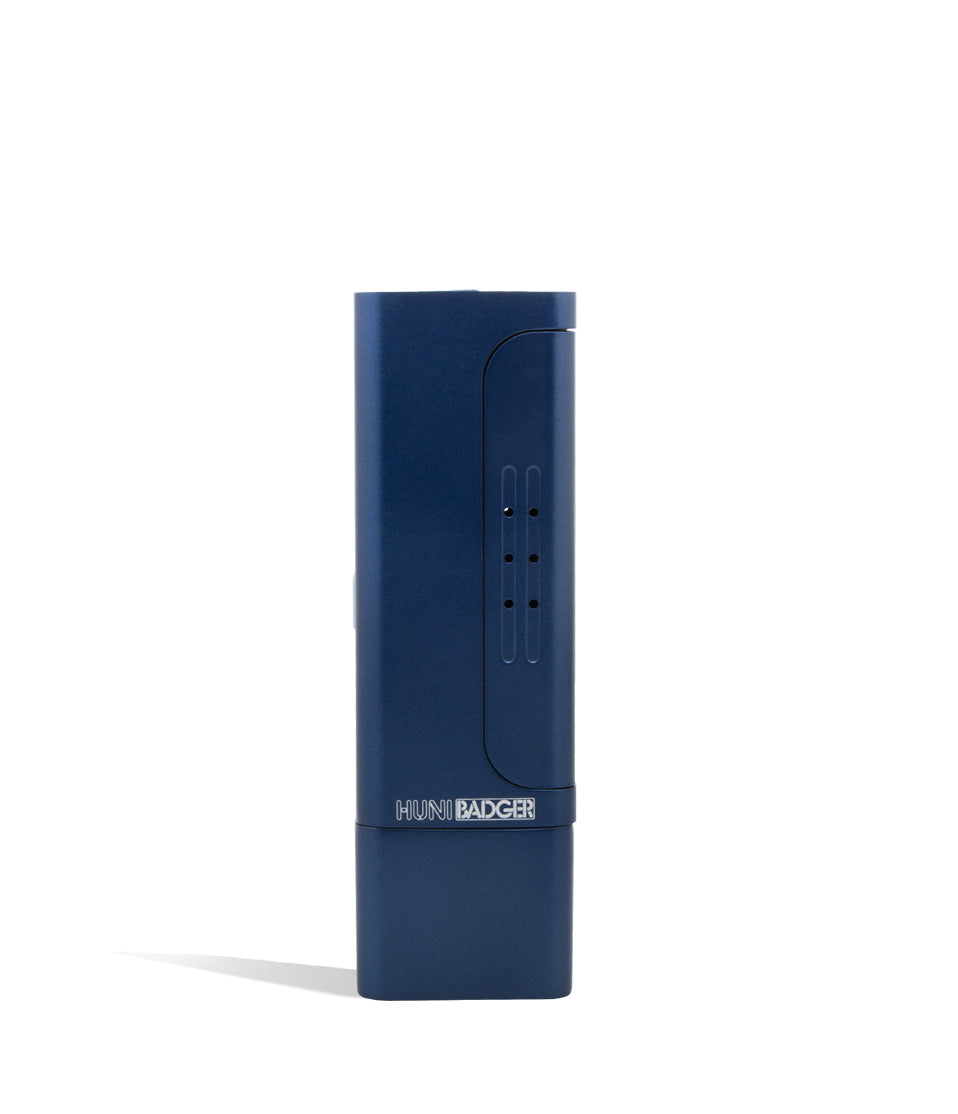 Blue front view Huni Badger Portable Electronic Vertical Vaporizer on white studio background